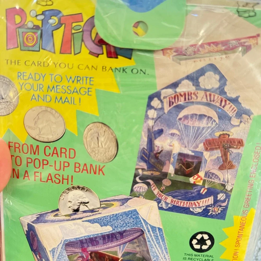 New Vintage 1992 POPTICALES Pop-Up Birthday Card Coin Bank Bombs Away BG-104 NEW